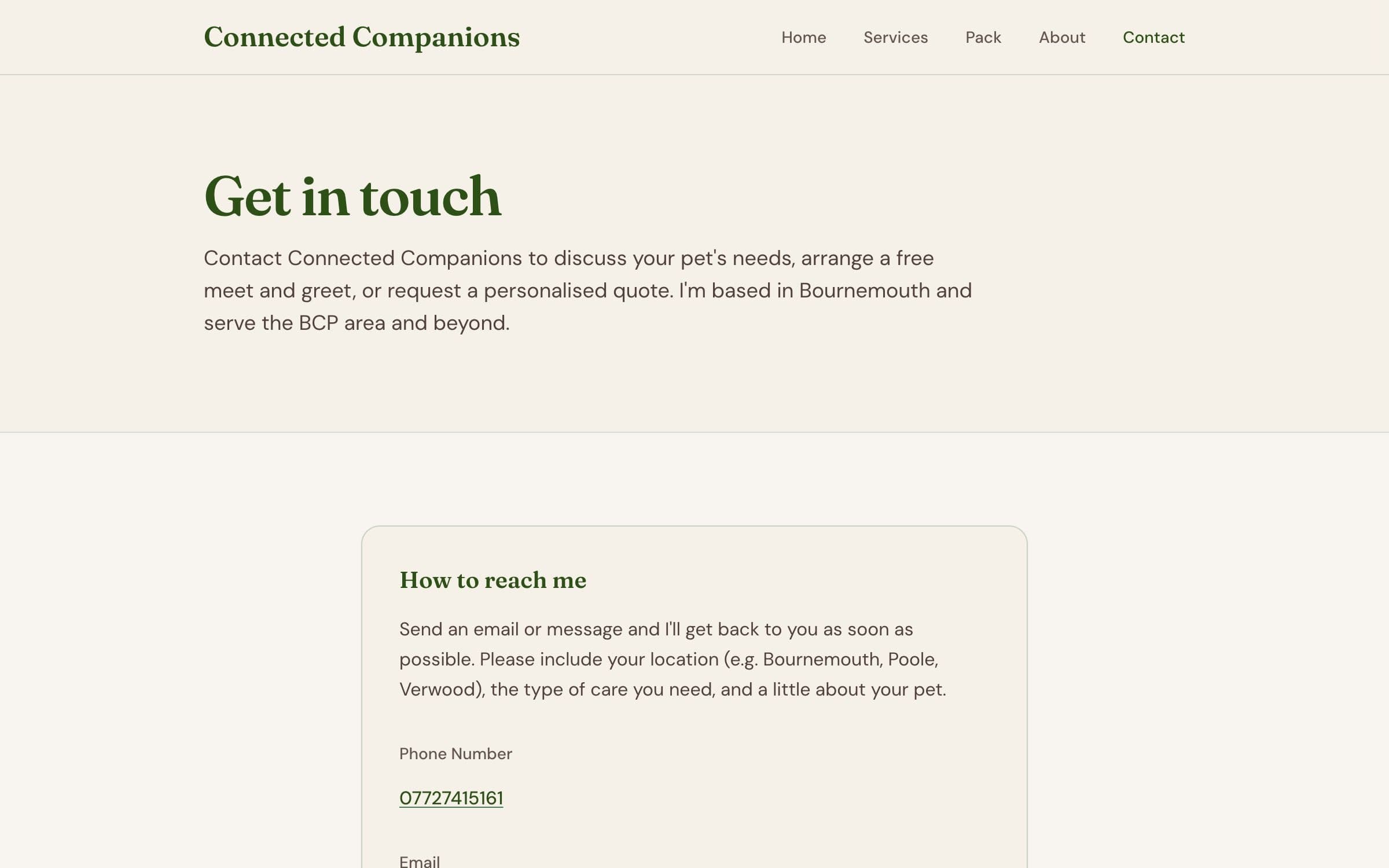 Contact form on the Connected Companions site