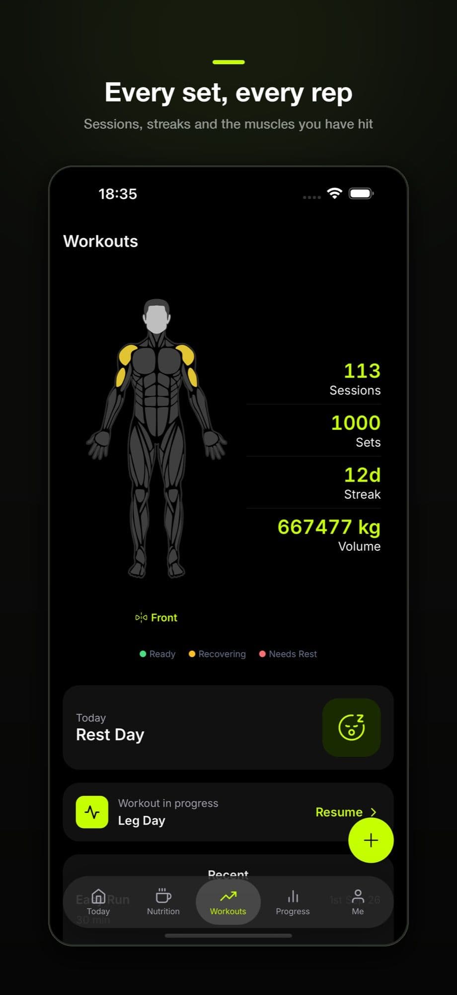 Go Gym app workouts screen