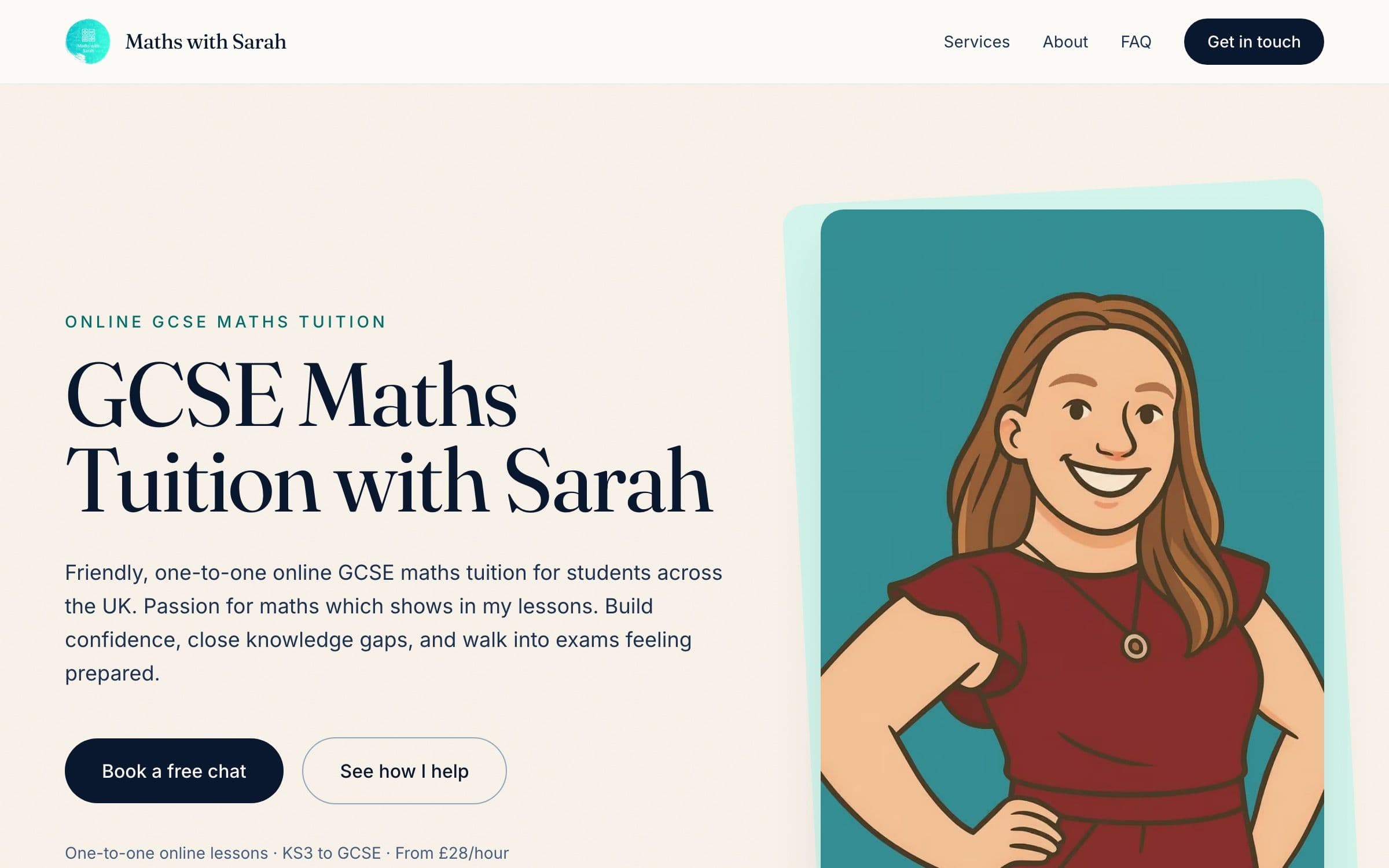 Maths with Sarah homepage, full page view